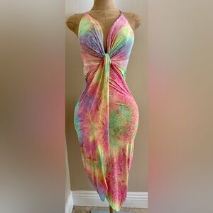 Fashion Nova Multicolor Tie-Dye Halter Maxi Dress